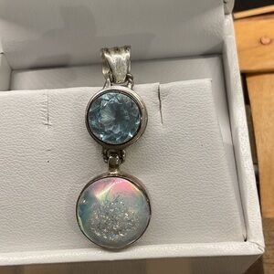 Druzy and blue topaz pendant
